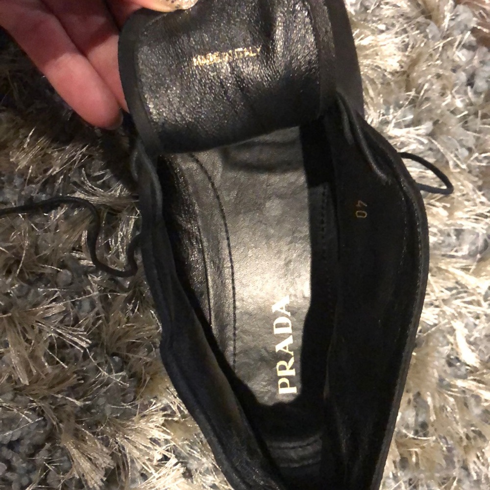 Prada Authentic Suede Black Lace Up Flat Booties - Picture 5 of 8